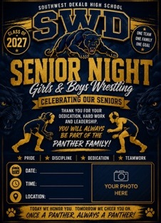 Southwest DeKalb senior night flyer for girls and boys wrestling