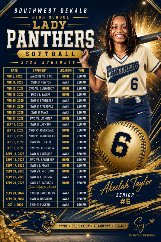 Southwest DeKalb Lady Panthers 2026 season schedule poster