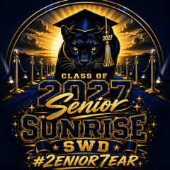 Class of 2027 senior sunrise graphic with panther and graduation cap