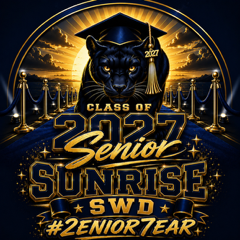 Class of 2027 senior sunrise graphic with panther and graduation cap