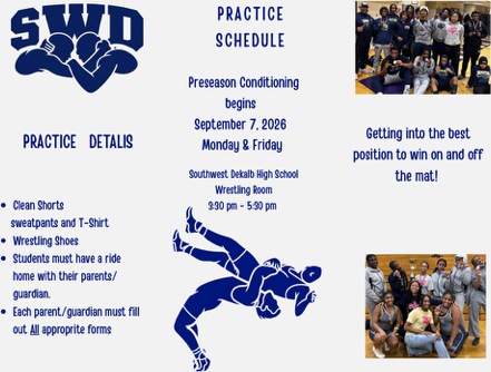 Wrestling practice schedule flyer with what-to-bring details