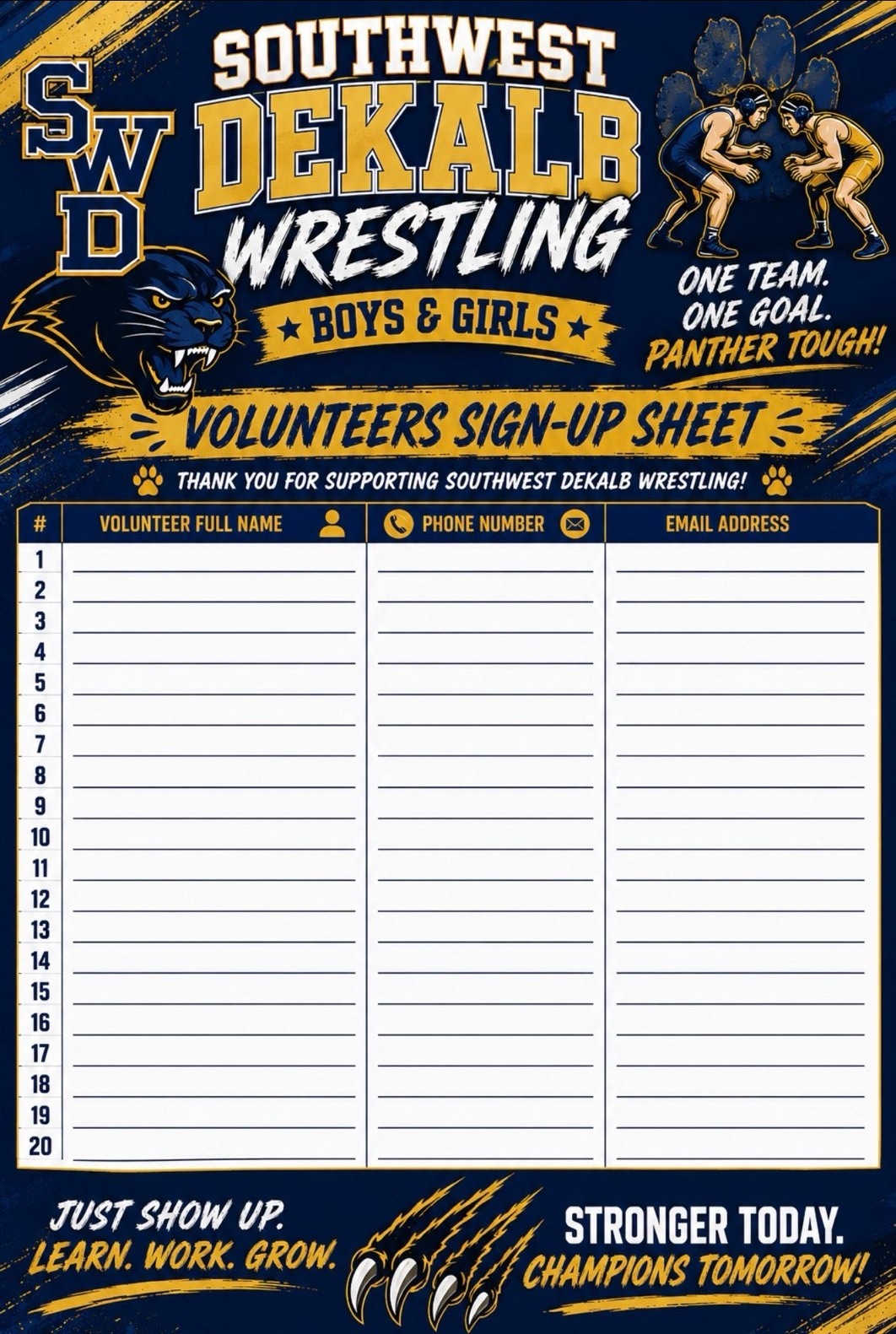 Fully designed wrestling volunteer sign-up flyer