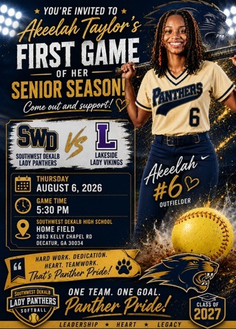 Invitation graphic for Akeelah Taylor's first game of her senior season