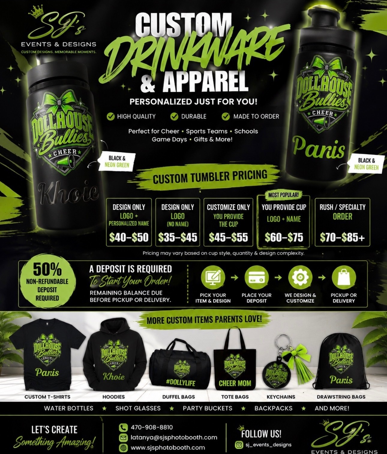 Custom tumbler and apparel flyer