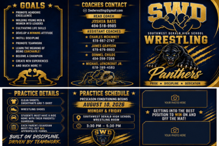 Four-panel wrestling program flyer with photo placeholders