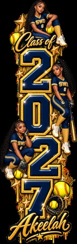 Tall Class of 2027 softball graphic on black, with SWD crests, the player’s number throughout and her name in gold script at the bottom