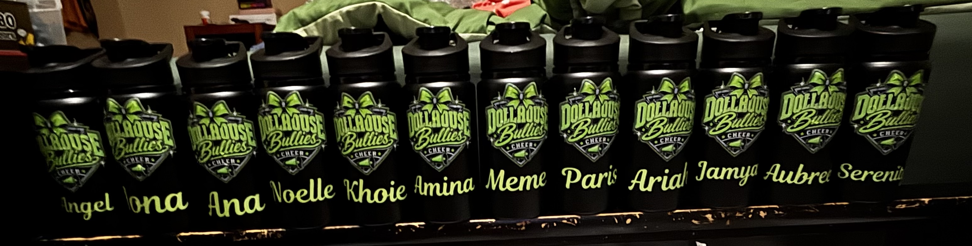 Custom cheer team water bottles